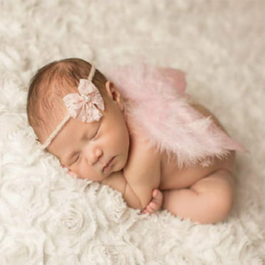 Yartina Newborn Baby Angel Feather Wing with Flower Headband Set Outfits Infant Girls Boys Photo Props Costumes 